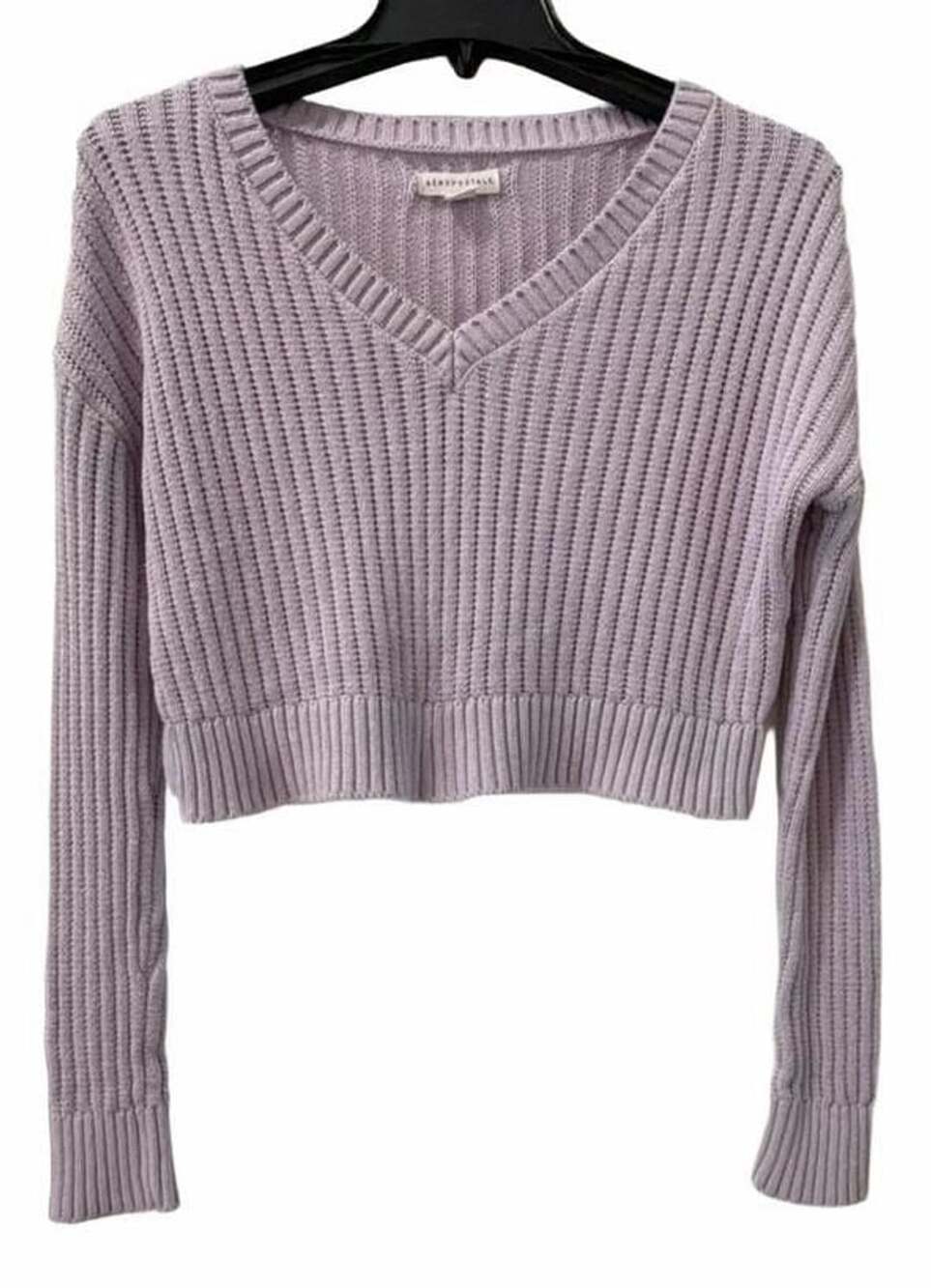 Aeropostale V-Neck Crop Sweater Size XS Purple Ribbed